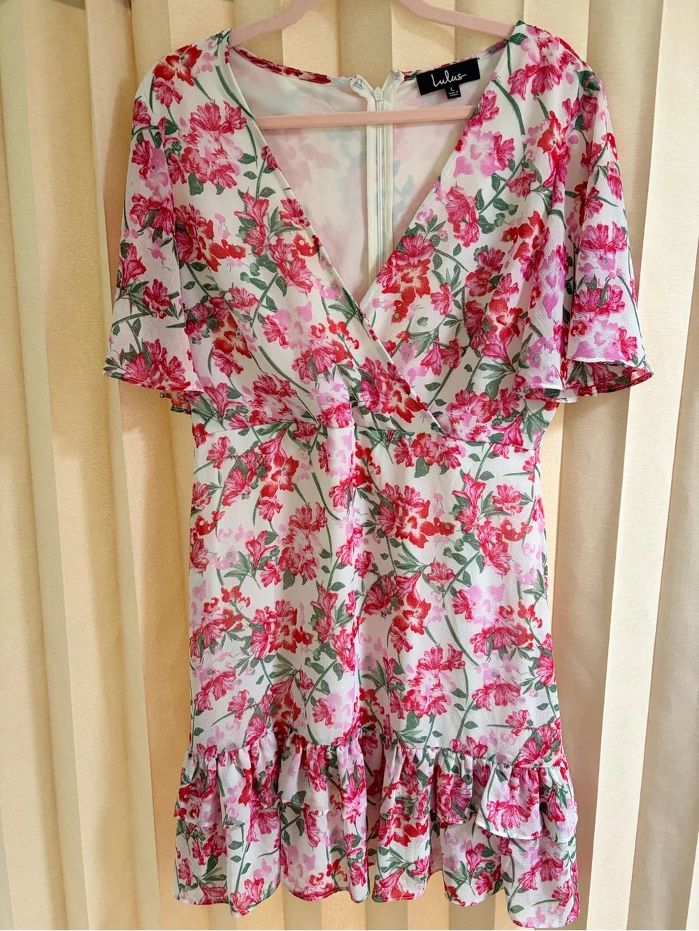 Lulu's Pink Floral Ruffle Mini Dress - Picture 4 of 8